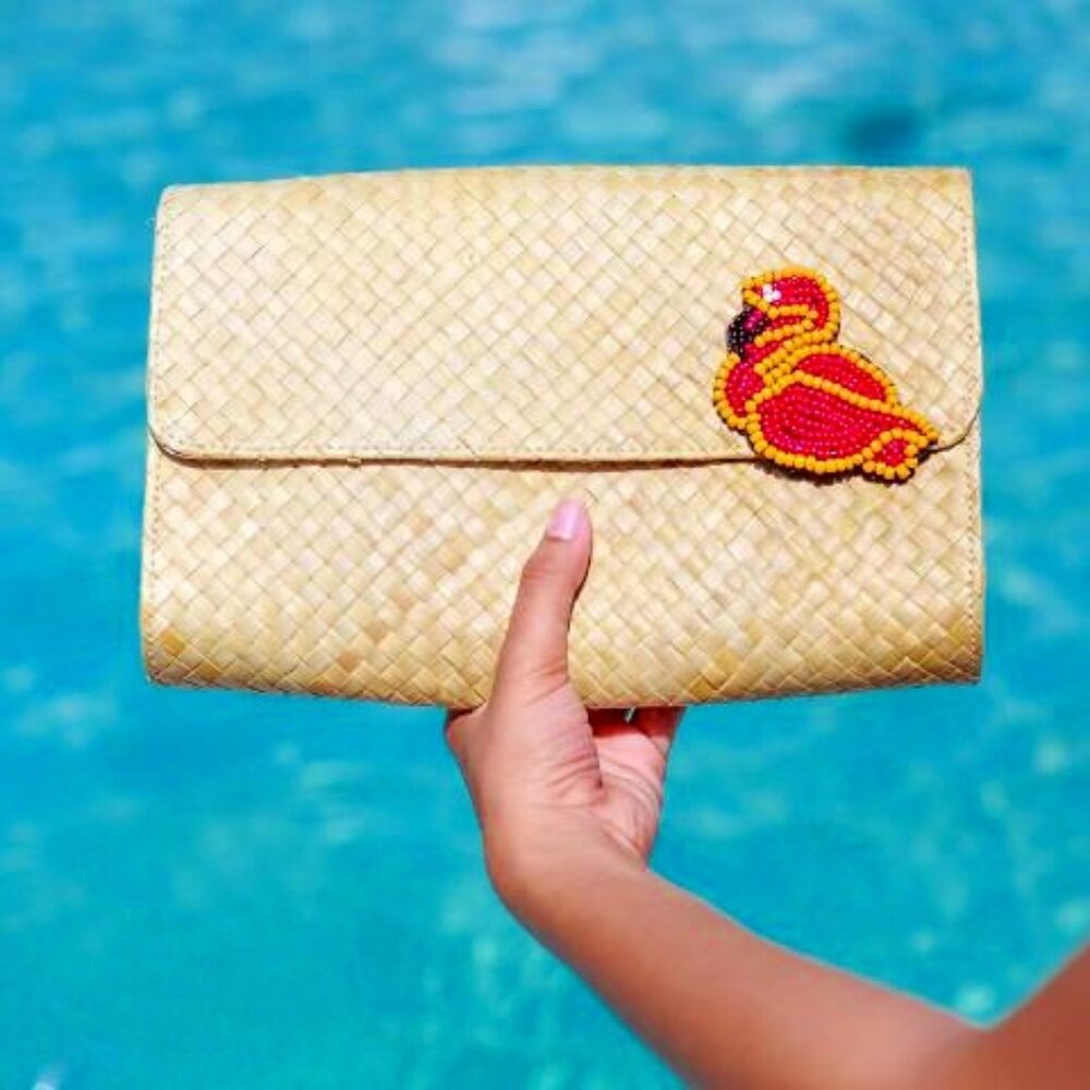 Applique Clutch Bag Flamingo